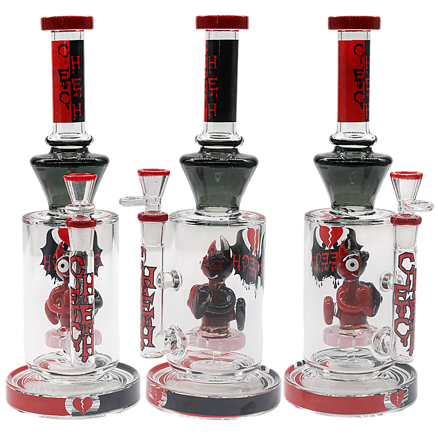 Cheech Devil Holding Broken Heart Matrix Perc Heavy Waterpipe (CHE-424) | 12 inches | Assorted Colors product image